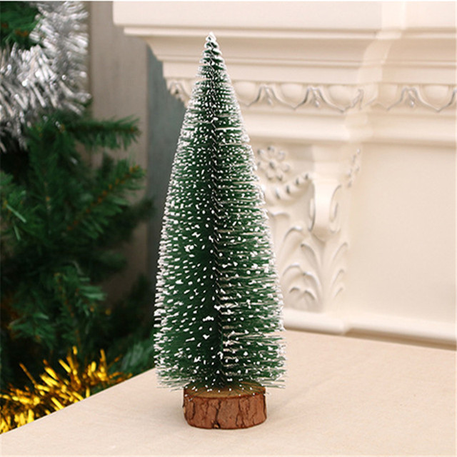 Nowa mini choinka drewniana 10/20/30cm, ozdoby stołowe, świąteczne dekoracje domowe - sosnowa igła, śnieg, Navidad - Wianko - 7