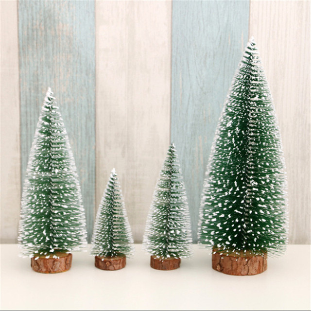 Nowa mini choinka drewniana 10/20/30cm, ozdoby stołowe, świąteczne dekoracje domowe - sosnowa igła, śnieg, Navidad - Wianko - 4