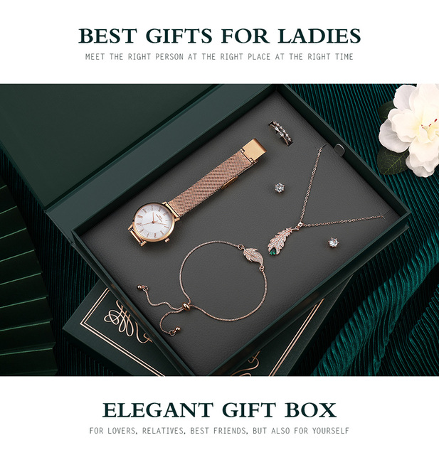 Zestaw zegarków damskich IBSO w pudełku prezentowym, zielony, kwarcowe, retro design, luksusowe, dostosowane, United Jewelry - Wianko - 12