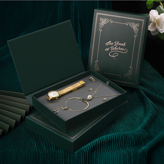 Zestaw zegarków damskich IBSO w pudełku prezentowym, zielony, kwarcowe, retro design, luksusowe, dostosowane, United Jewelry - Wianko - 5