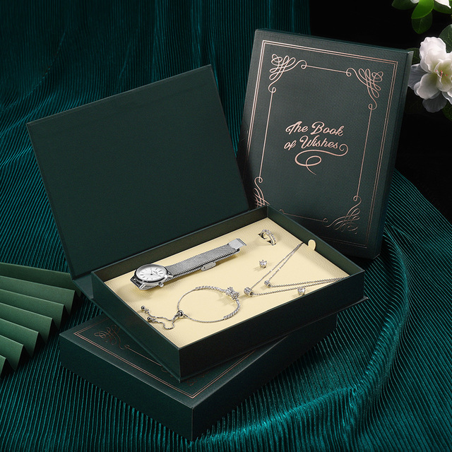 Zestaw zegarków damskich IBSO w pudełku prezentowym, zielony, kwarcowe, retro design, luksusowe, dostosowane, United Jewelry - Wianko - 17