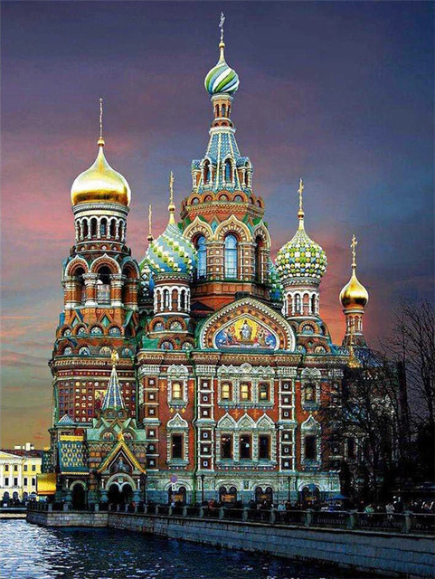 5D Diamentowe Malowanie - Pełny Kwadratowy Zamek Kościelny W Mieście - Obraz Haftowany Mozaiką Krajobrazu Miejskiego - Wianko - 3