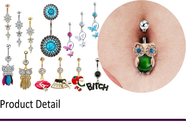 20 sztuk kryształowych, chirurgicznych stalowych pierścieni do brzucha z błyszczącym guzikiem - Biżuteria do ciała dla kobiet - Wianko - 1