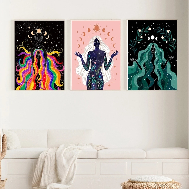 Plakat Vintage - Gwiazdy, Księżyc, Słońce, Boho, Bogini Ziemi - Naklejki Ścienne - Wianko - 3