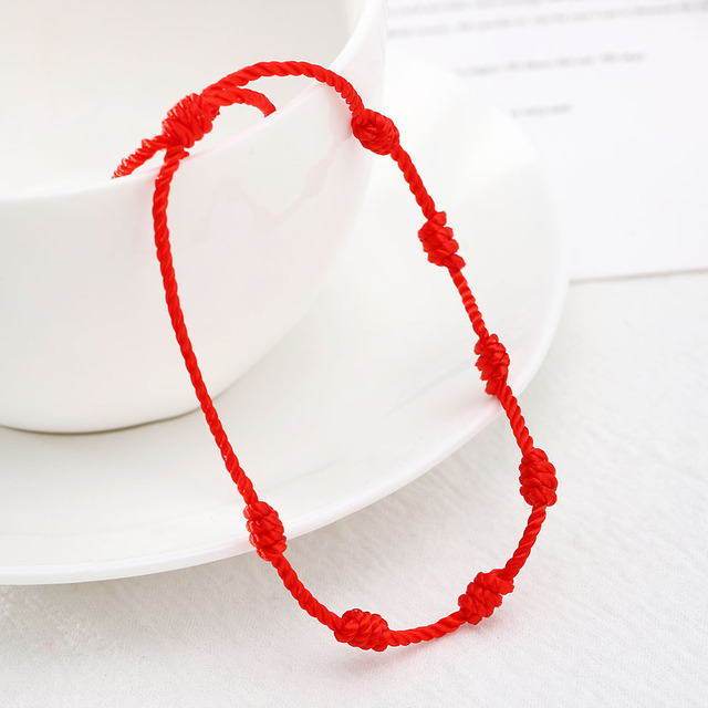 Bransoletka lniana z czerwonego sznurka z 7 węzłami ochrony - moda 2021 - dla mężczyzn, kobiet i dziewcząt - Wianko - 14