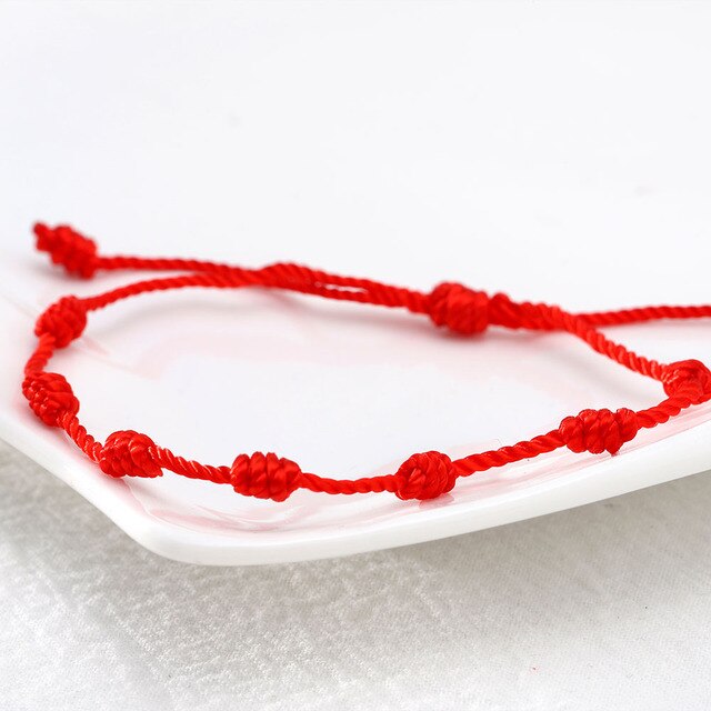 Bransoletka lniana z czerwonego sznurka z 7 węzłami ochrony - moda 2021 - dla mężczyzn, kobiet i dziewcząt - Wianko - 16