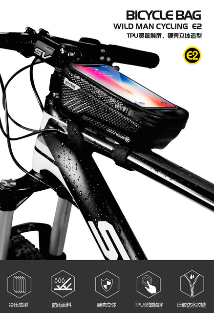 Torebka na rower górski Wild Man - twarda obudowa, przednia wiązka, górna rura, miejsce na telefon komórkowy - Wianko - 1