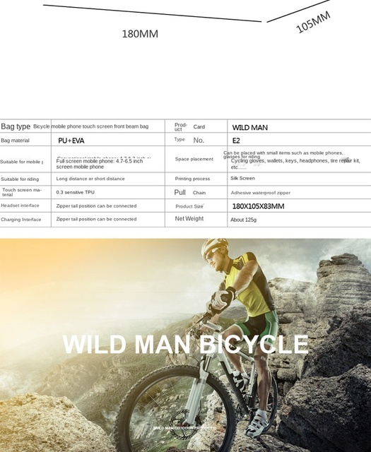 Torebka na rower górski Wild Man - twarda obudowa, przednia wiązka, górna rura, miejsce na telefon komórkowy - Wianko - 8
