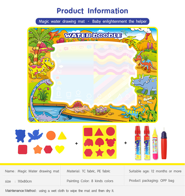 Dinozaur Magiczna Woda Rysunek Kolorowanka z 4 Magicznymi Długopisami - Edukacyjna Mata Do Malowania dla Dzieci - Wianko - 5