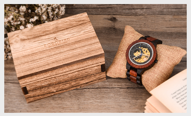 Męski zegarek mechaniczny BOBO BIRD drewniany, automatyczny, jasne podświetlenie - Wianko - 15