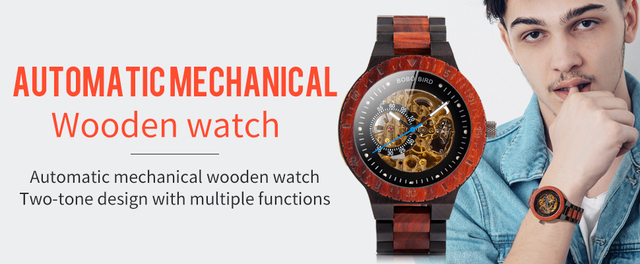 Męski zegarek mechaniczny BOBO BIRD drewniany, automatyczny, jasne podświetlenie - Wianko - 11