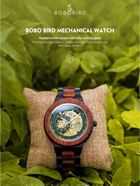 Męski zegarek mechaniczny BOBO BIRD drewniany, automatyczny, jasne podświetlenie - Wianko - 3