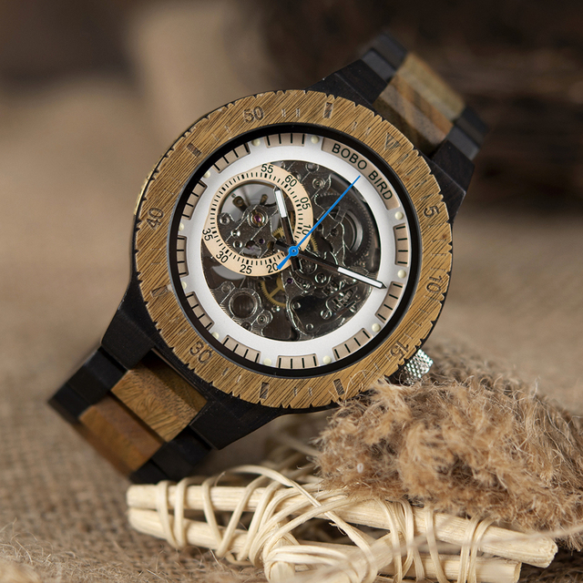 Męski zegarek mechaniczny BOBO BIRD drewniany, automatyczny, jasne podświetlenie - Wianko - 13