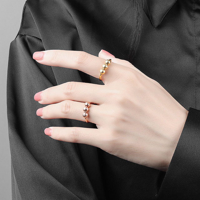 Pierścień antylękowy z obrotowymi koralikami i regulacją rozmiaru, biżuteria antystresowa miedziane akcesoria dla kobiet - Wianko - 4
