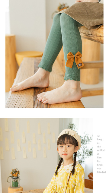 Dziewczęce legginsy w prążkowane cukierkowe kolory ze złotym kokardkowym dodatkiem - wiosna/jesień 2021 - Wianko - 13