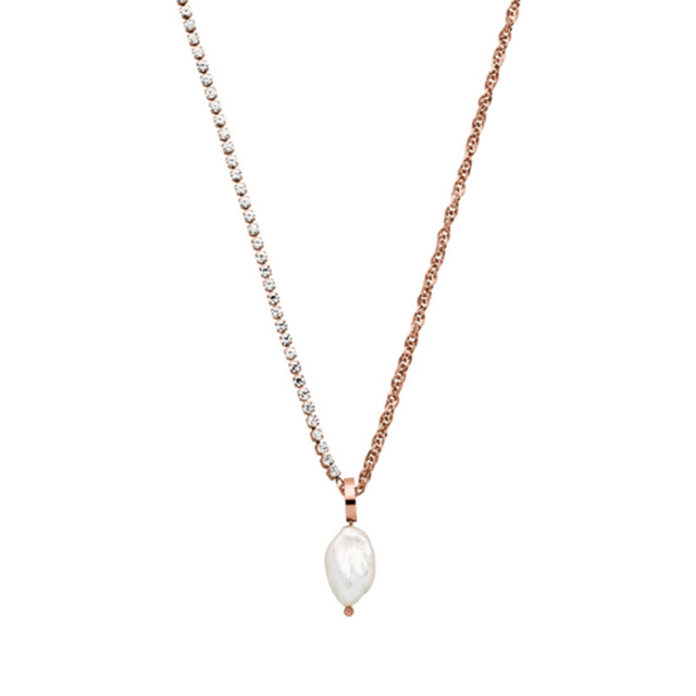 Naszyjnik stalowy z naturalną perłą Mavis Hare, kryształami CZ i łańcuszkiem Elua - Wianko - 2