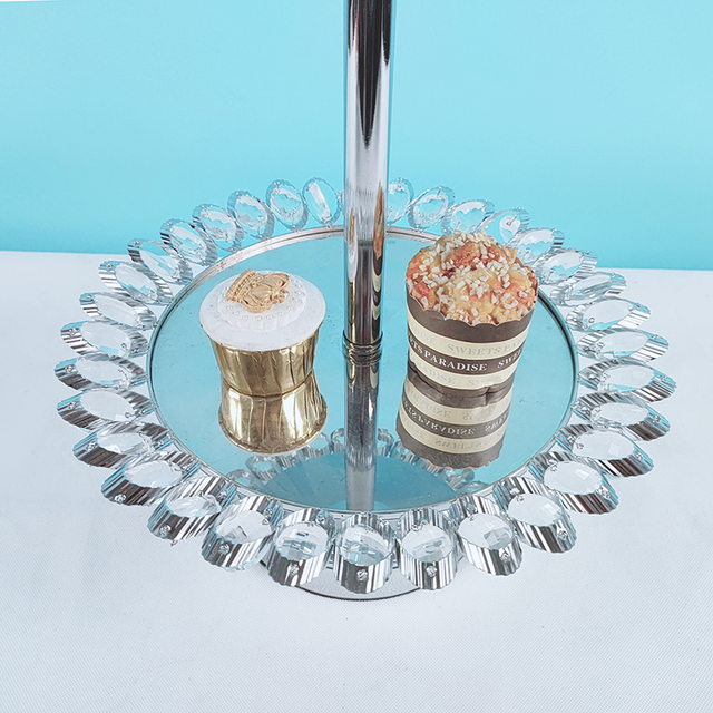 Srebrna galwanizowana metalowa patera na tort - zestaw wyświetlaczy ślubnych i urodzinowych do deserów i babeczek - Wianko - 10