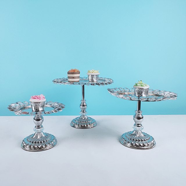 Srebrna galwanizowana metalowa patera na tort - zestaw wyświetlaczy ślubnych i urodzinowych do deserów i babeczek - Wianko - 11