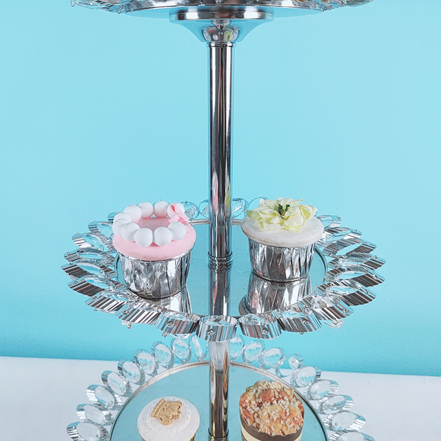 Srebrna galwanizowana metalowa patera na tort - zestaw wyświetlaczy ślubnych i urodzinowych do deserów i babeczek - Wianko - 9
