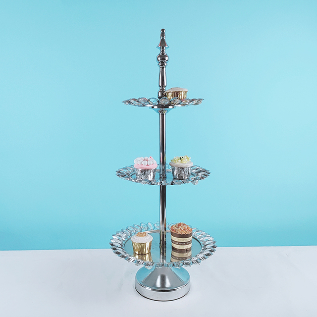 Srebrna galwanizowana metalowa patera na tort - zestaw wyświetlaczy ślubnych i urodzinowych do deserów i babeczek - Wianko - 6