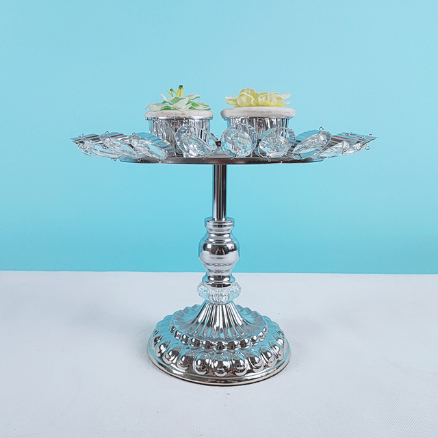 Srebrna galwanizowana metalowa patera na tort - zestaw wyświetlaczy ślubnych i urodzinowych do deserów i babeczek - Wianko - 7