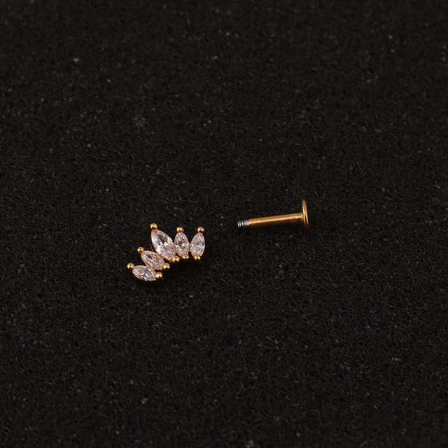 16G płaskie Labret powrót przekłuwanie uszu korona z kwiatkiem serce CZ piercing chrząstka Helix Conch Rook Tragus Labret powrót - Wianko - 3