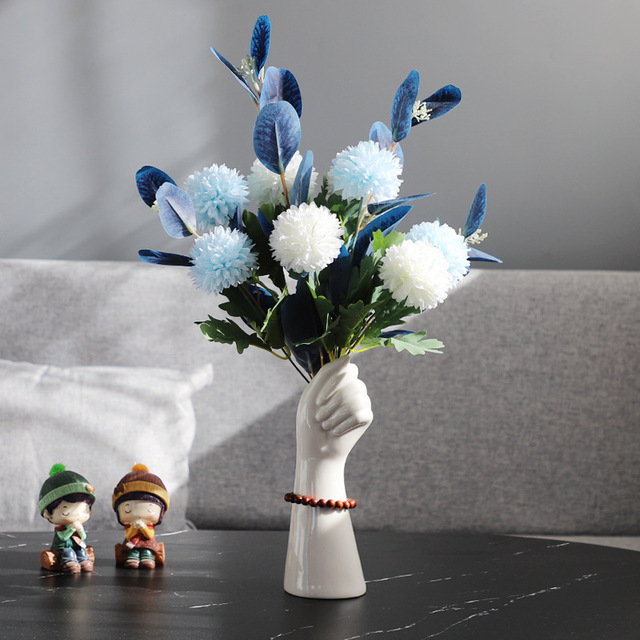 Ręcznie rzeźbiony ceramiczny wazon z opaską na rękę - elegancka aranżacja stołu na wesele, kwiatowy hydroponiczny kwiat w 9.3 calowym wazonie - Wianko - 6
