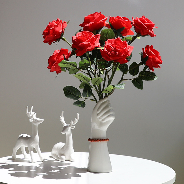 Ręcznie rzeźbiony ceramiczny wazon z opaską na rękę - elegancka aranżacja stołu na wesele, kwiatowy hydroponiczny kwiat w 9.3 calowym wazonie - Wianko - 5