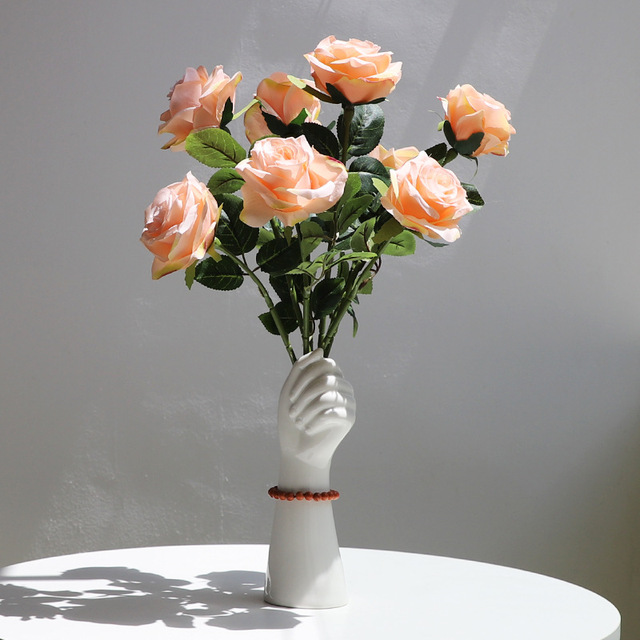Ręcznie rzeźbiony ceramiczny wazon z opaską na rękę - elegancka aranżacja stołu na wesele, kwiatowy hydroponiczny kwiat w 9.3 calowym wazonie - Wianko - 4