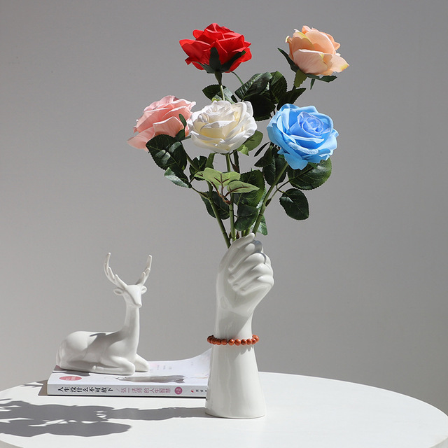 Ręcznie rzeźbiony ceramiczny wazon z opaską na rękę - elegancka aranżacja stołu na wesele, kwiatowy hydroponiczny kwiat w 9.3 calowym wazonie - Wianko - 3