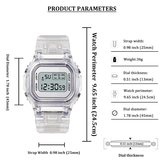 Przezroczysty zegarek cyfrowy Luminous wodoszczelny dla kobiet i mężczyzn - Wianko - 1