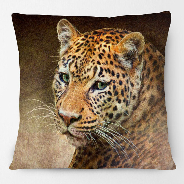 Poszewka na poduszki dzikie zwierzęta ręcznie malowane - Tygrys, Cheetah, Wilk, 45x45cm, beżowy - Wianko - 8