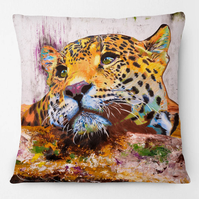 Poszewka na poduszki dzikie zwierzęta ręcznie malowane - Tygrys, Cheetah, Wilk, 45x45cm, beżowy - Wianko - 11