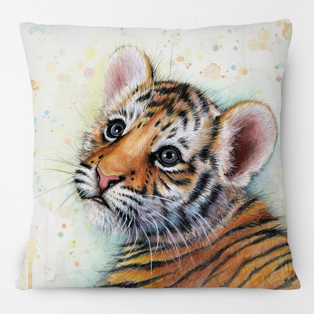 Poszewka na poduszki dzikie zwierzęta ręcznie malowane - Tygrys, Cheetah, Wilk, 45x45cm, beżowy - Wianko - 10
