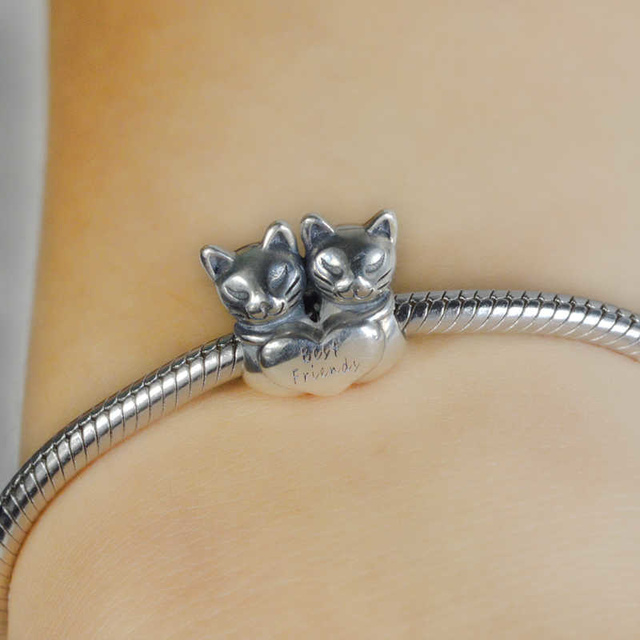 Nowe srebrne koraliki z motywem zwierząt - kot, idealne dla przyjaciółek, pasujące do europejskich bransoletek - Wianko - 33