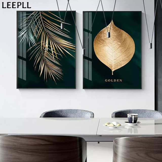 Streszczenie złoty liść rośliny ściana z obrazami plakat - nowoczesna sztuka na płótnie do salonu, wyjątkowe dekoracje do domu - Wianko - 5