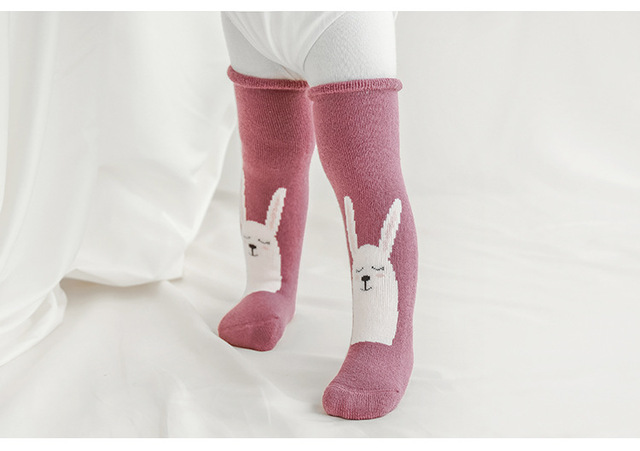 Grube czyste bawełniane pończochy dla nowonarodzonych dzieci - długie miękkie skarpetki dziecięce z ochraniaczami na kolana w dziecięcych wzorach - Wianko - 14