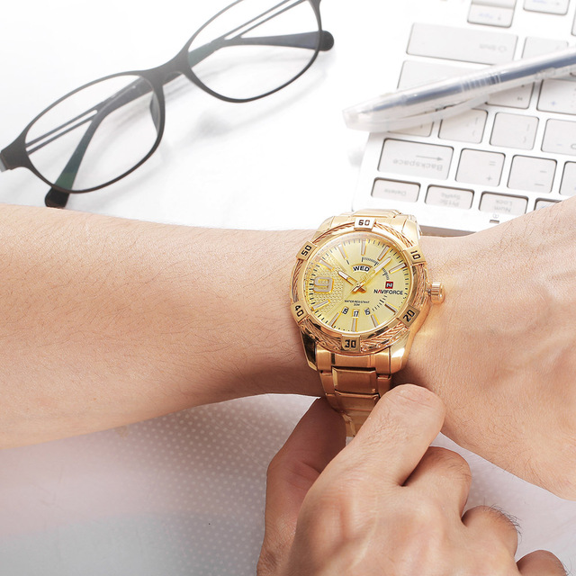 Męski zegarek kwarcowy luksusowej marki zegarków - staliwo-złoty w stylu Casual, Relogio Masculino Naviforce - Wianko - 24