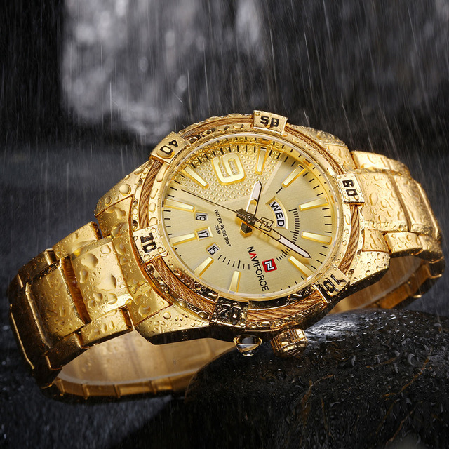 Męski zegarek kwarcowy luksusowej marki zegarków - staliwo-złoty w stylu Casual, Relogio Masculino Naviforce - Wianko - 4