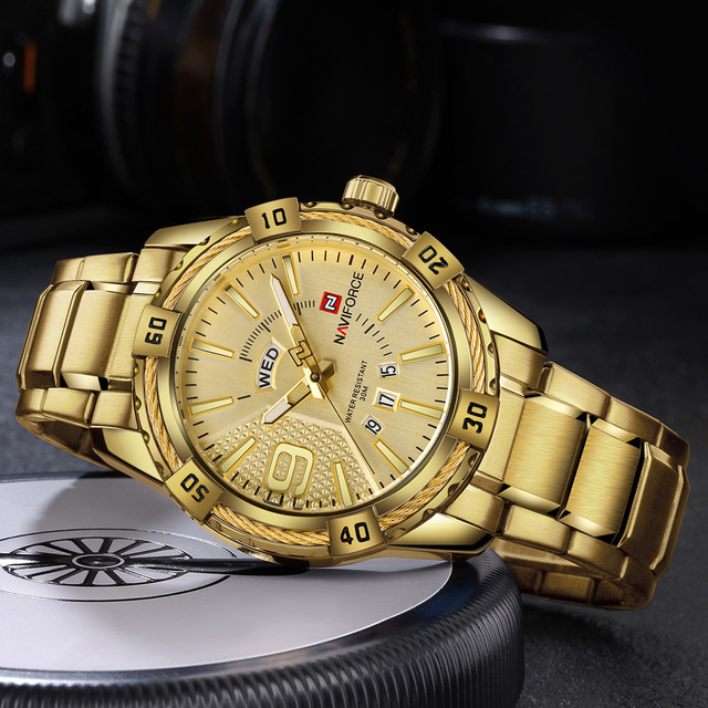 Męski zegarek kwarcowy luksusowej marki zegarków - staliwo-złoty w stylu Casual, Relogio Masculino Naviforce - Wianko - 2
