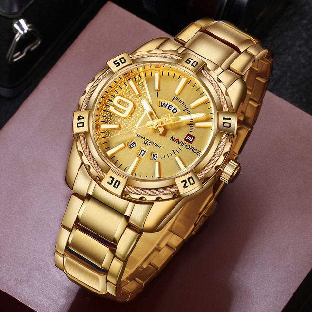 Męski zegarek kwarcowy luksusowej marki zegarków - staliwo-złoty w stylu Casual, Relogio Masculino Naviforce - Wianko - 1