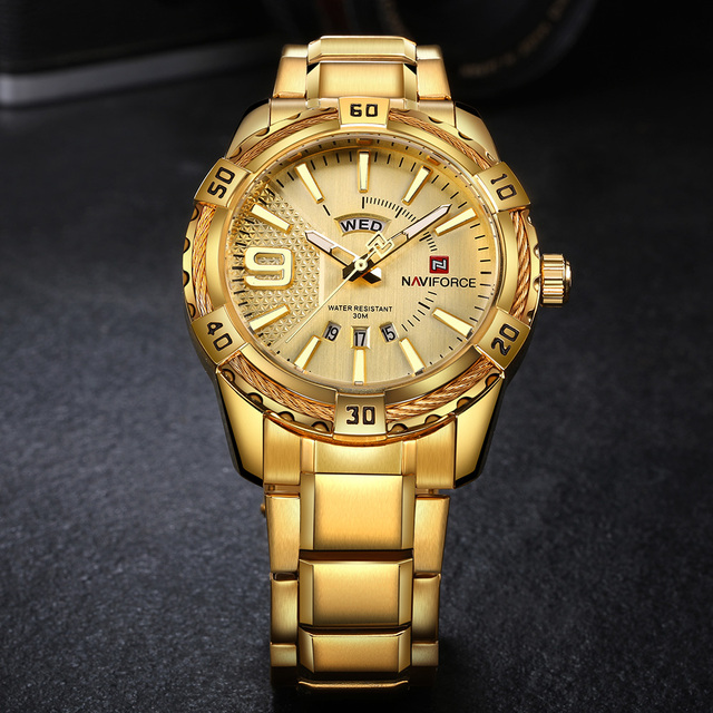 Męski zegarek kwarcowy luksusowej marki zegarków - staliwo-złoty w stylu Casual, Relogio Masculino Naviforce - Wianko - 3
