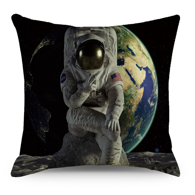 Poszewka na poduszkę astronauta kosmiczna planeta księżyc lniana 45x45 cm - Wianko - 10