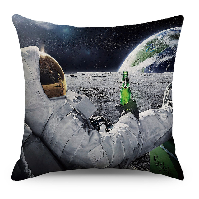 Poszewka na poduszkę astronauta kosmiczna planeta księżyc lniana 45x45 cm - Wianko - 4