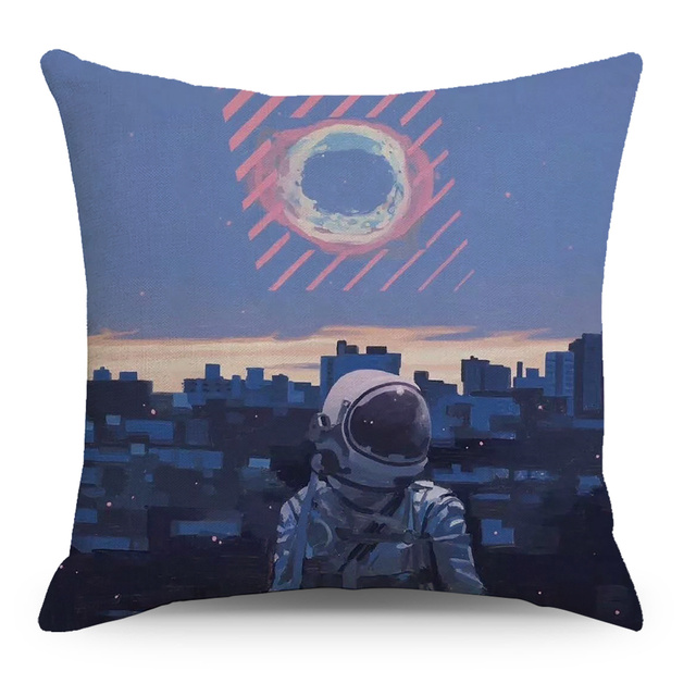 Poszewka na poduszkę astronauta kosmiczna planeta księżyc lniana 45x45 cm - Wianko - 6