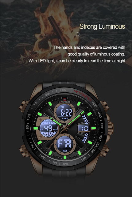 NAVIFORCE Zegarek męski kwarcowy cyfrowy, klasyczny, luksusowy, wojskowy, zegarek sportowy, złoty, ze stali nierdzewnej 9197 - Wianko - 9