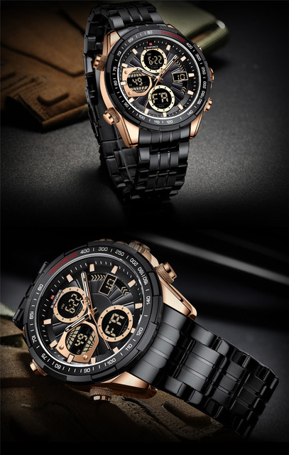 NAVIFORCE Zegarek męski kwarcowy cyfrowy, klasyczny, luksusowy, wojskowy, zegarek sportowy, złoty, ze stali nierdzewnej 9197 - Wianko - 18