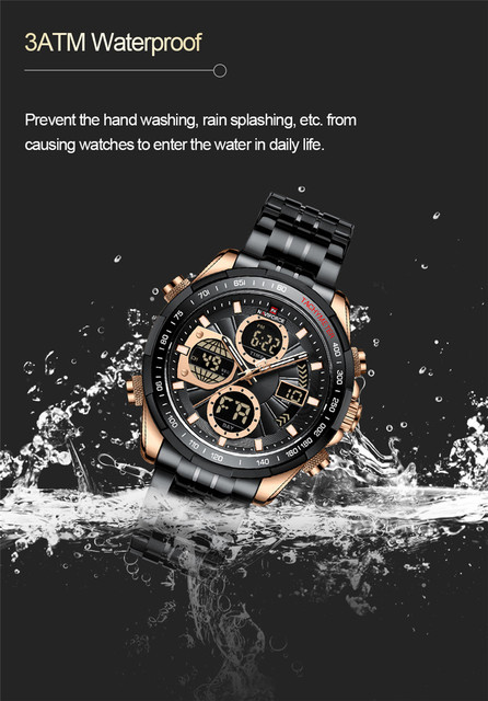 NAVIFORCE Zegarek męski kwarcowy cyfrowy, klasyczny, luksusowy, wojskowy, zegarek sportowy, złoty, ze stali nierdzewnej 9197 - Wianko - 10