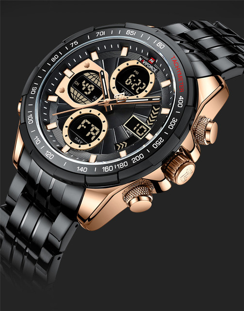 NAVIFORCE Zegarek męski kwarcowy cyfrowy, klasyczny, luksusowy, wojskowy, zegarek sportowy, złoty, ze stali nierdzewnej 9197 - Wianko - 6