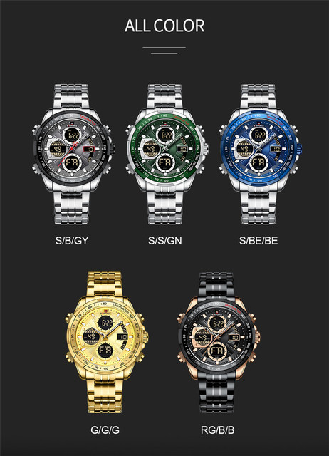 NAVIFORCE Zegarek męski kwarcowy cyfrowy, klasyczny, luksusowy, wojskowy, zegarek sportowy, złoty, ze stali nierdzewnej 9197 - Wianko - 13